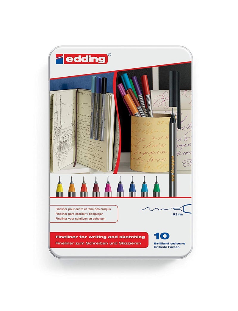 edding 55 Fineliner, 10pcs, Multi-Colored Pens - 0.3mm Fine Point for Precise Writing and Drawing - Ideal for Office Supplies, School, Journals, Planners, Scrapbooks, and Art - Made in Germany - Image 1
